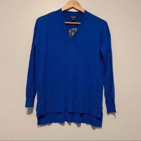 New with tag lord & Taylor royal blue v neckline high low knit sweater XS size - Picture 1 of 5